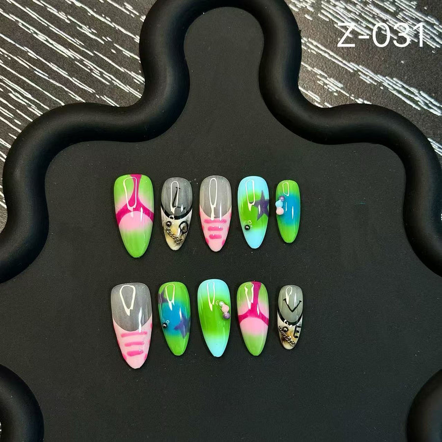 365nails: "Psychedelic Muse" – 3D Abstract Art Handmade Coffin Nails