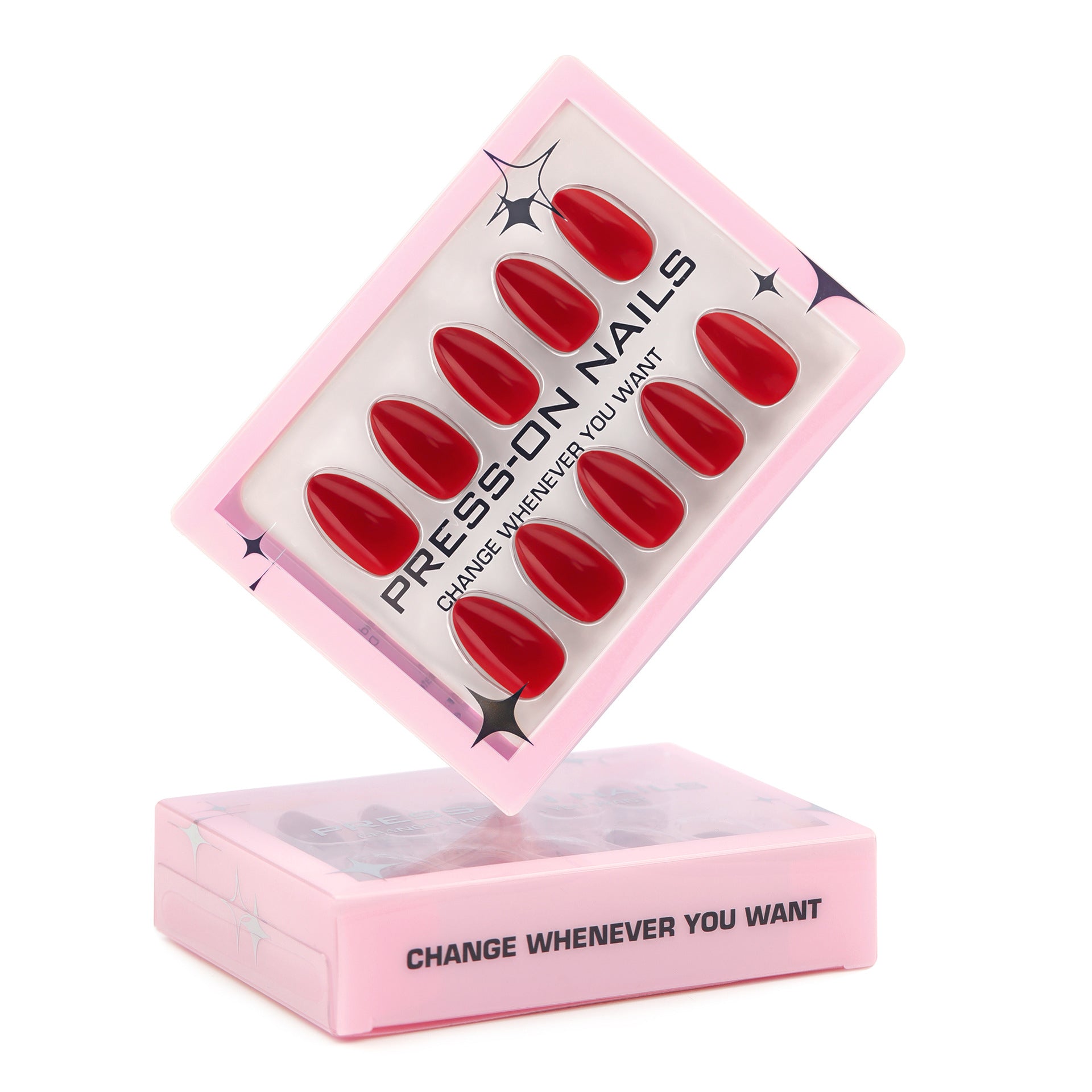 高級感 30片盒裝 大紅純色 凝膠感 短款杏仁形穿戴甲｜365nails