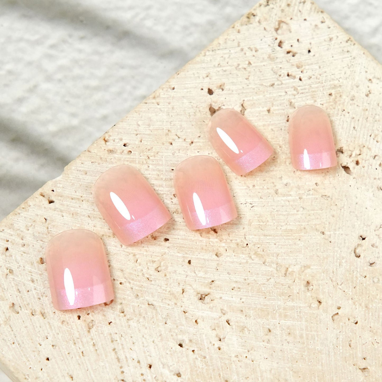 Kids press-on nails New French Aurora short square dizziness dye pink average size in stock