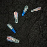 [Summer Night] Simple Moonlight Powder Cat's Eye Luminous Four Fingers Quicksand Flow Hemp Press On Nail