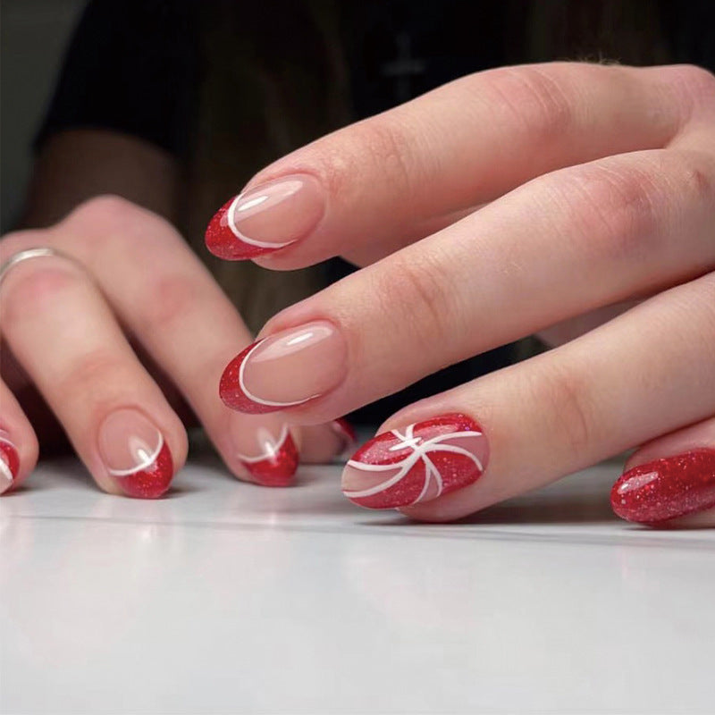 Christmas press on nails snowflake love snowman manicure short almond bow  long nail wholesale｜365nails