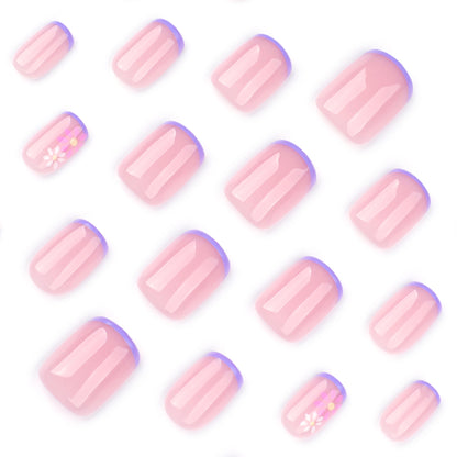 Flowers small fresh ins wind  short square nail manicure piece French purple  ｜365nails