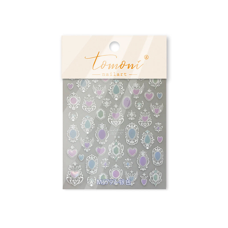 Gold Vintage Gem Frame & Heart: "Regal Antique Gemstone" – 5D Embossed Nail Sticker