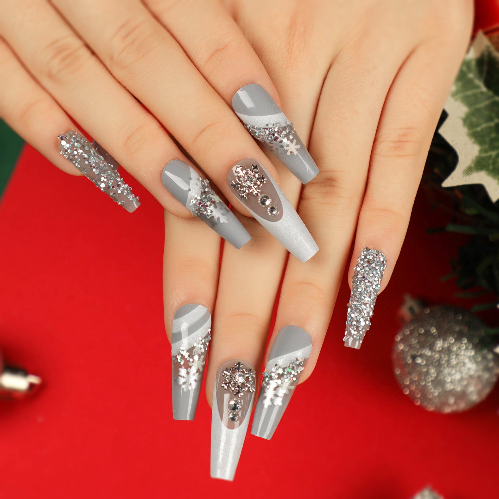 Nuevo producto terminado para uñas navideñas, venta al por mayor, especial para uñas postizas de diamante con efecto flash, parche extraíble | 365nails