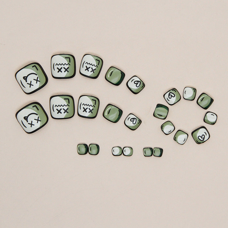 365nails 可愛漫畫風表情酪梨綠成品穿戴甲片（批發）
