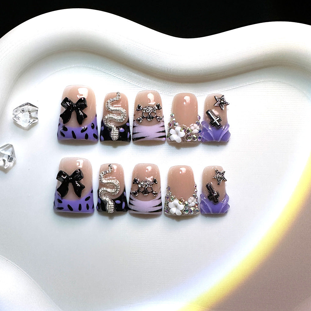 Y2K Royal Collection: "Lavender Bow Bling" – Short Square Press-On Nails