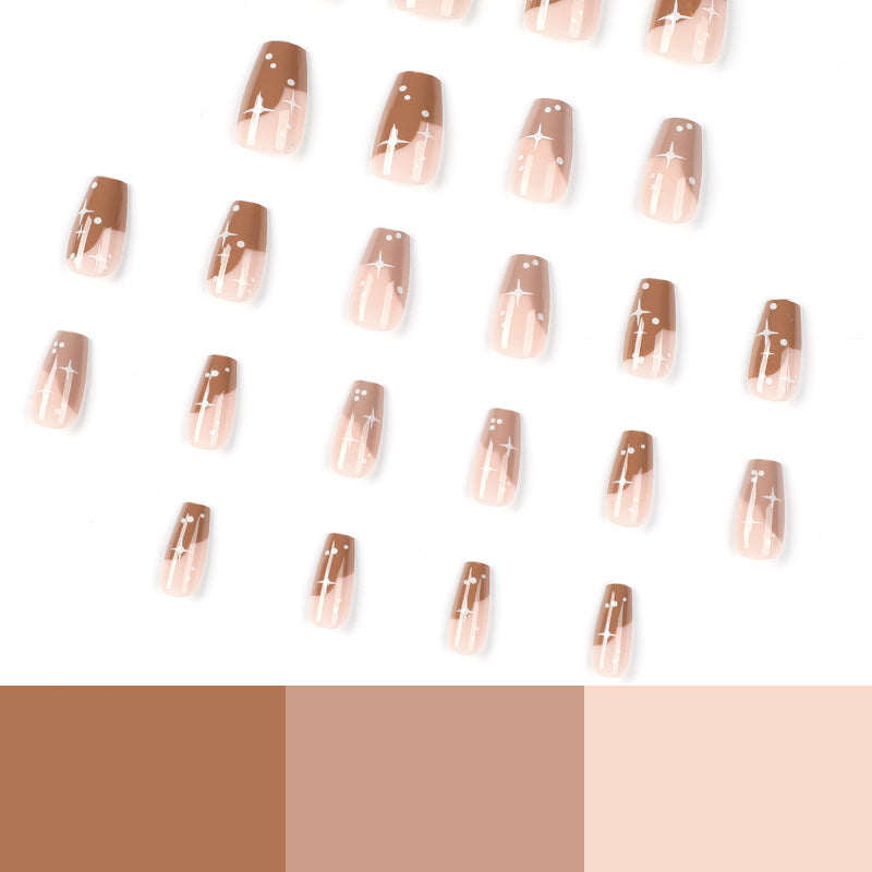 Nail Patch Wholesale Brown French, Wear Nail White Starry Dot Nail Patch Press on nails｜365nails