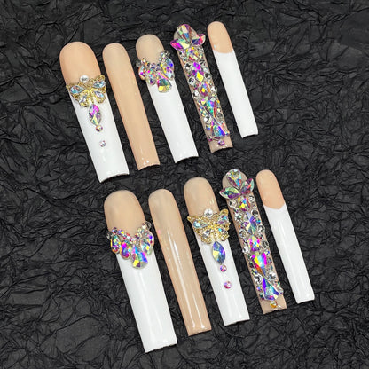Long nail art French flash K9 full of diamonds and heavy industry handmade press-on nails  super long water pipe nail art wholesale｜365nails