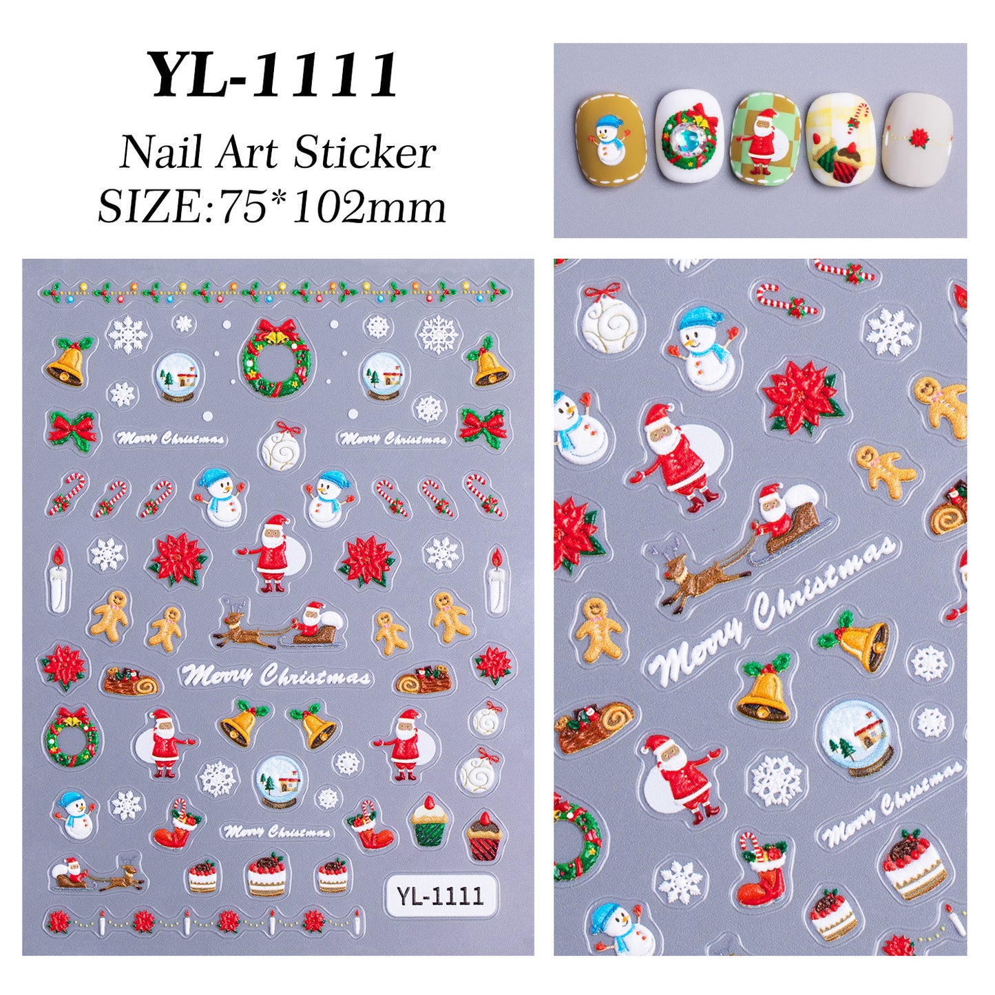 Christmas themed nail art sticker 5D relief three-dimensional cute snowman DIY Christmas nail sticker jewelry YL