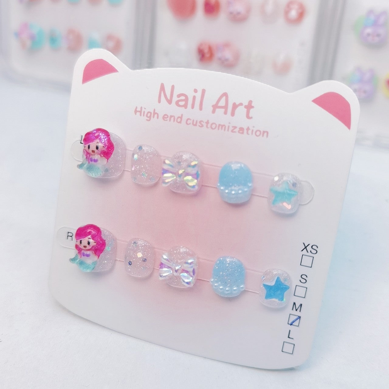 Mermaid Princess Pastel Cute Kids Press On Nails Set