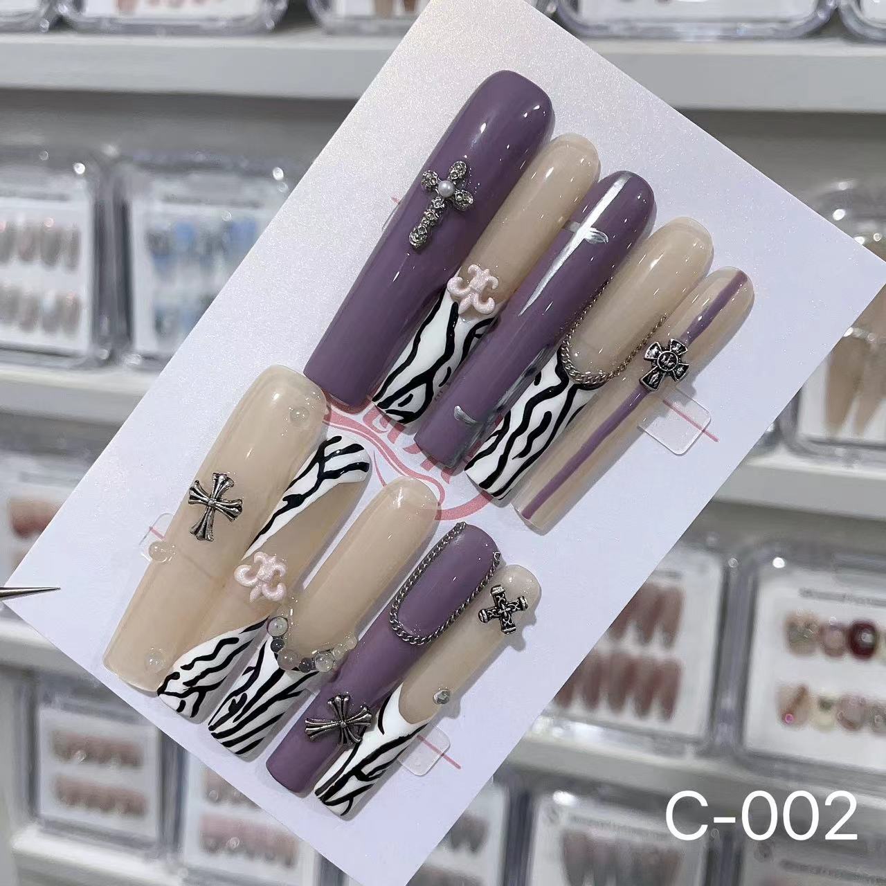 Extra Long 5.5cm Water Pipe Press-On Nails | Handmade Collection | Round Shape