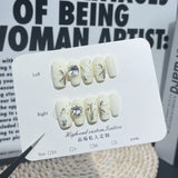 Uñas postizas hechas a mano con diseño de orquídea tridimensional, parche avanzado sencillo para uñas cortas, pegatinas para uñas usables de estilo chino | 365nails