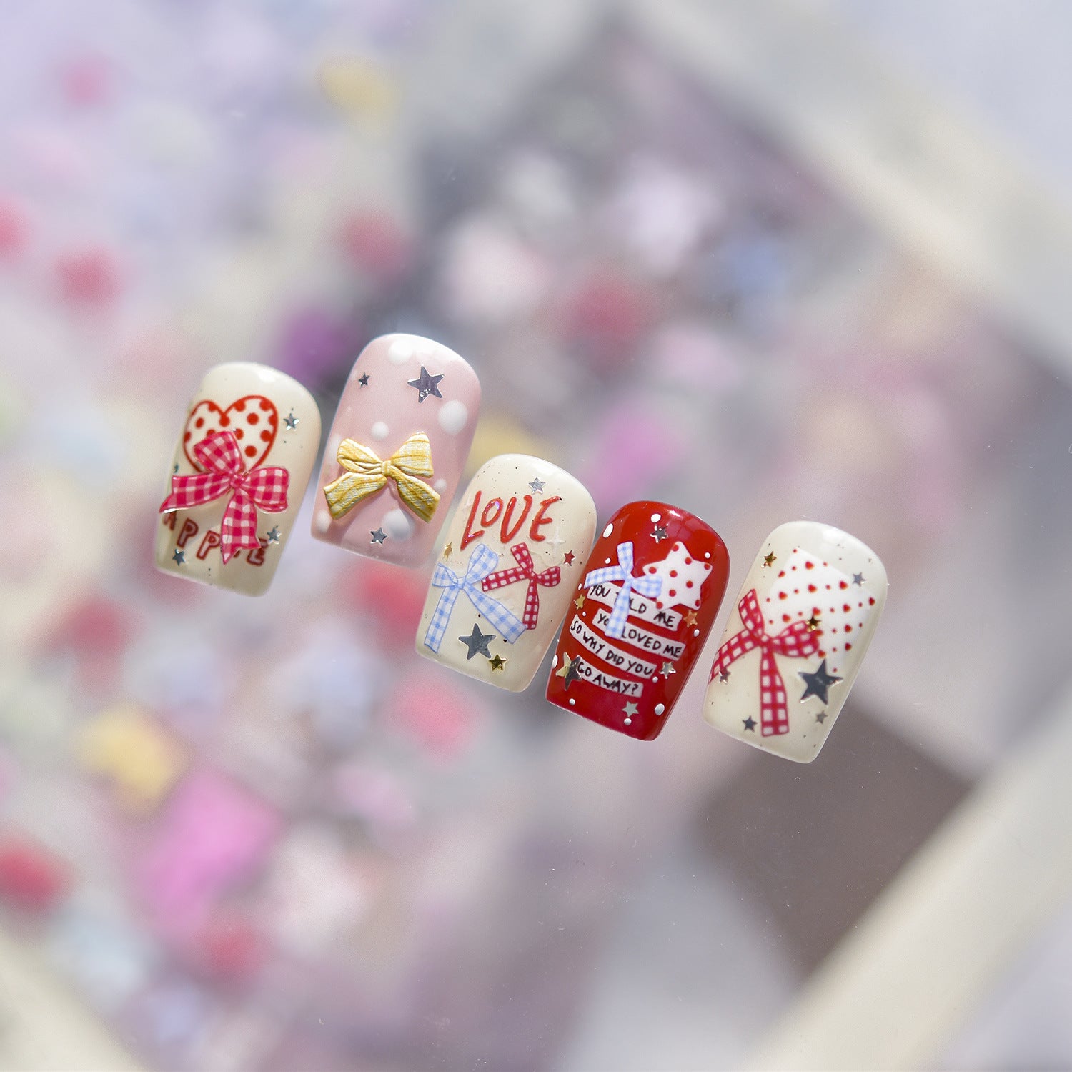 Pastel Plaid Bow – Kawaii Cute Nail Art Set