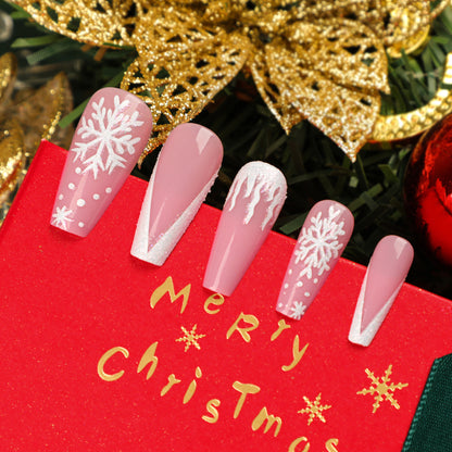 Wear nail Christmas snowflake nail art fake nail piece finished product removable nail patch fake nail wholesale｜365nails