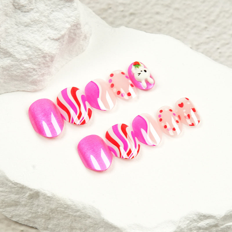 Kids press-on nails Pointed head round head almond cartoon with drill 24 pieces with jelly glue