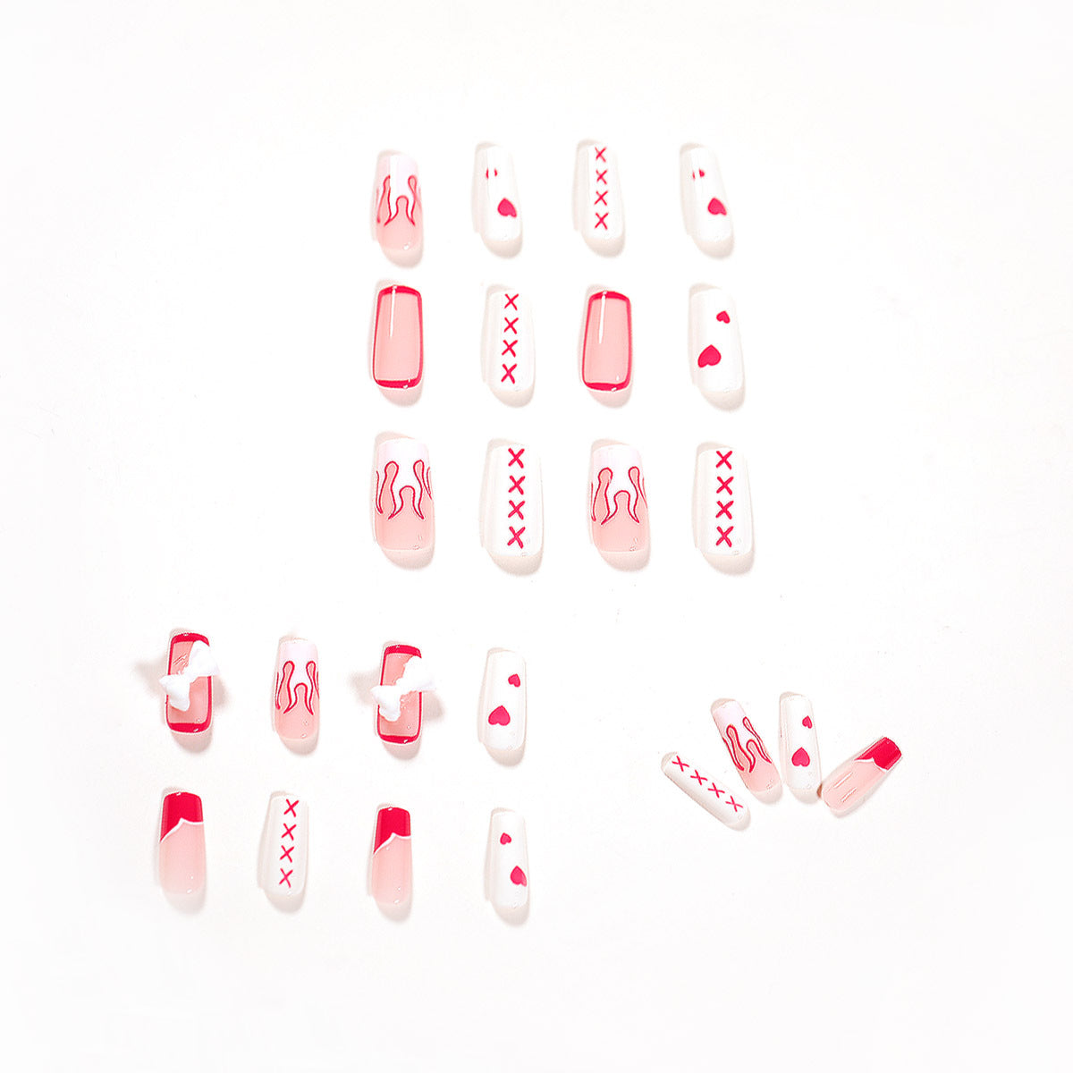 鴛鴦粉色火焰蝴蝶結成品穿戴甲（可拆卸甲片）｜365nails