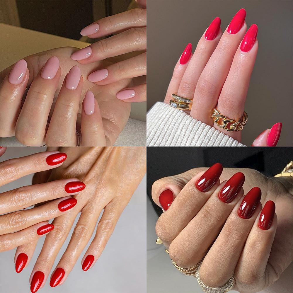 Factory direct sales wearing nail Yiwu manicure 24 pieces short round nail piece solid color simple fake nail wholesale
