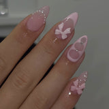 Soft Pink 3D Bow Nails with Glossy Charm Accents