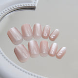 Uñas postizas Spar Cat Eye con polvo removible, transparentes, frescas, cortas y con cuentas de vidrio | 365nails