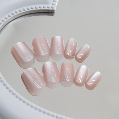 Spar cat eye press on nails removable powder transparent nail piece fresh nail piece short nail piece glass bead nail patch｜365nails