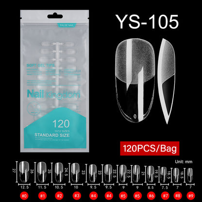 Nail Tips Free engraving and semi-matte press on nails pads 120 pieces, transparent and seamless fake nails in bags, fully attached to matte nail pads