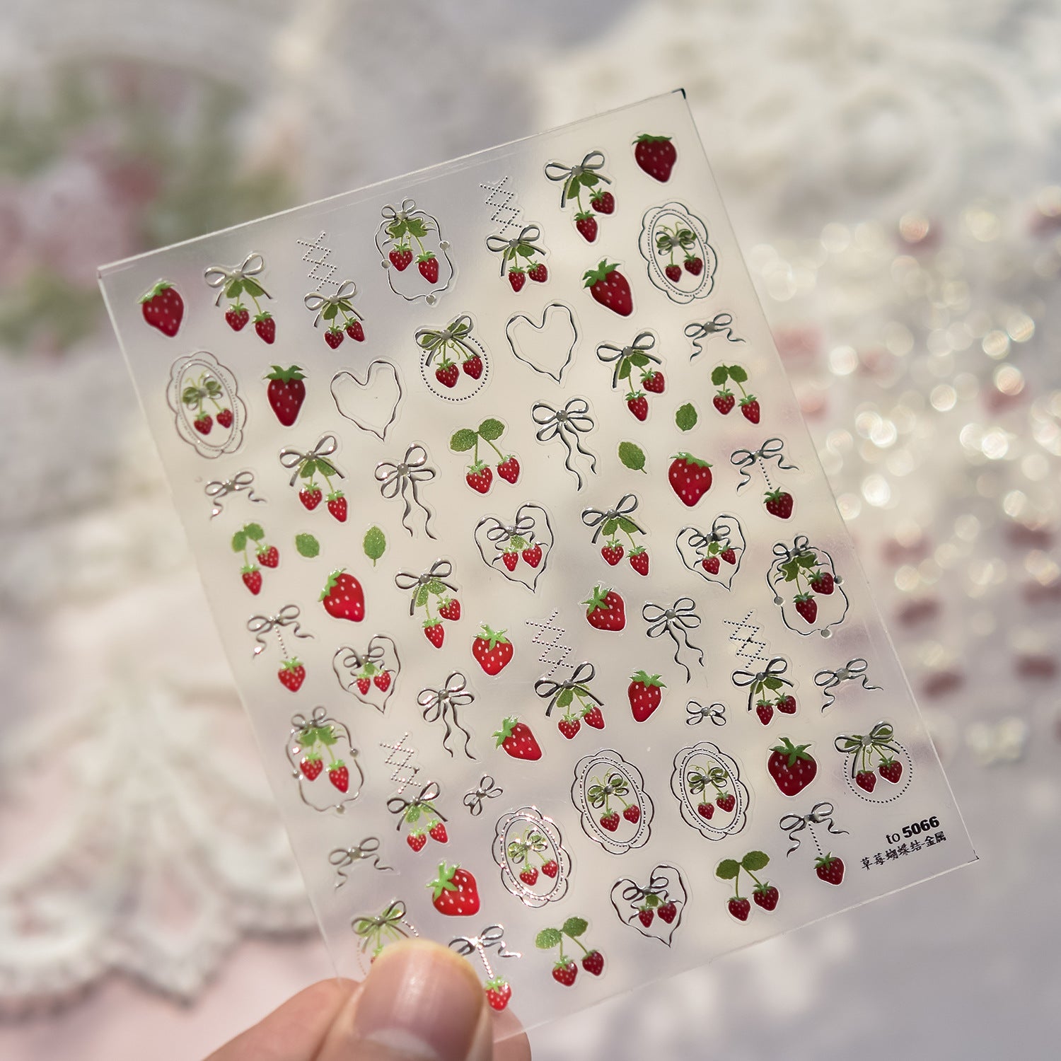 Embossed Fruit Nail Stickers – Cherry & Strawberry Gold Set