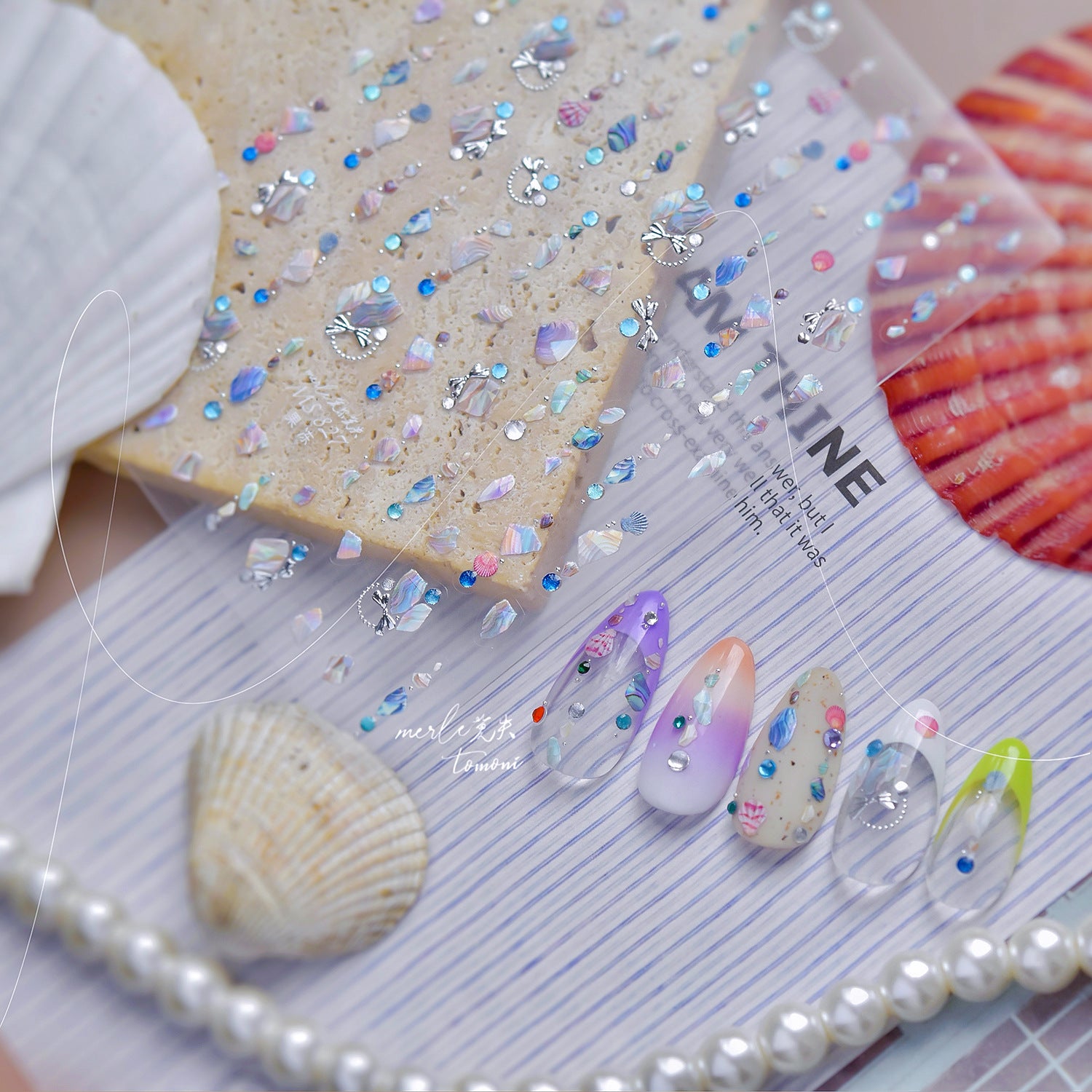 Teal Jelly French Tip & Gems: "Ocean Breeze French Manicure" – 5D Embossed Nail Sticker