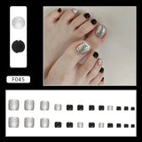 White, sweet and cool, black solid color manicure, flash silver, special fake  for press-on nails feet, Press-on toenails ｜365nails