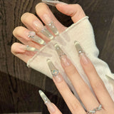 Elegant Nude Gradient Nails with Crystal Charms