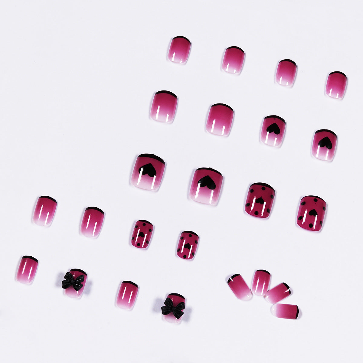 Uñas postizas con diseño de mariposa, fresa y lunares morados, prensa corta, acabado, lámina removible para uñas | 365nails