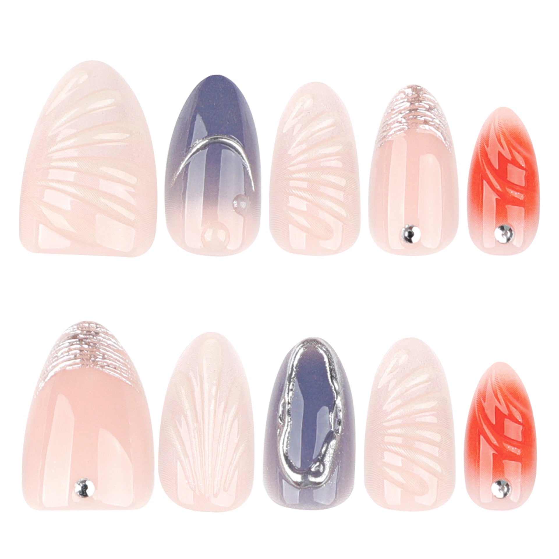 Water drop 3D three-dimensional smudge short almonds press-on nails