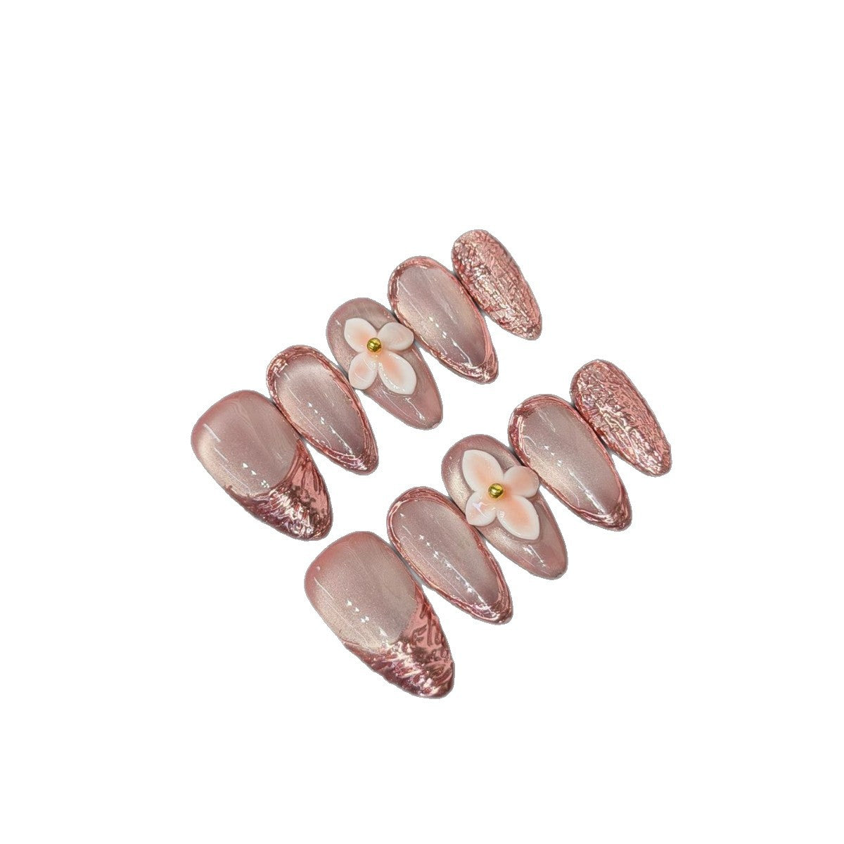 365nails: "Enchanted Bloom" – 3D Floral Pearl Handmade Almond Nails