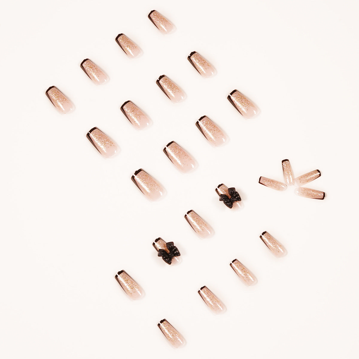 Black edge French manicure sticker gold powder bow fake nail sticker removable wearable manicure nail sticker factory direct sales｜365nails