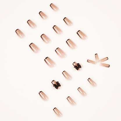 Black edge French manicure sticker gold powder bow fake nail sticker removable wearable manicure nail sticker factory direct sales｜365nails