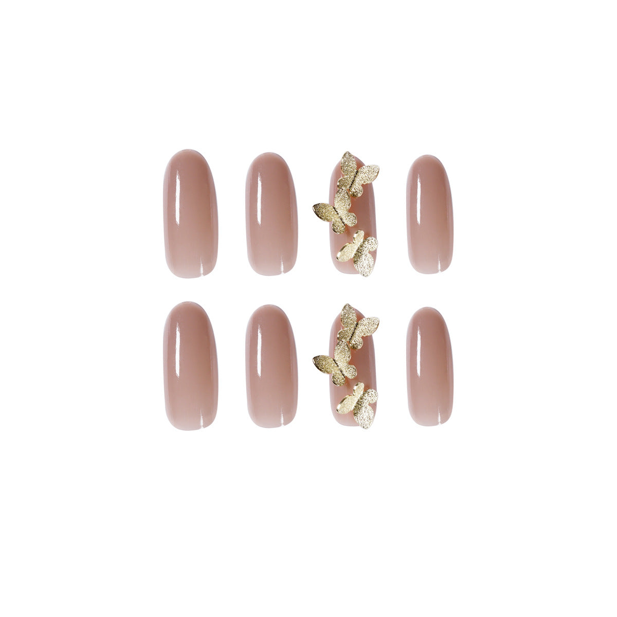 Uñas postizas con diseño de mariposa nude en color rosa oscuro | 365nails