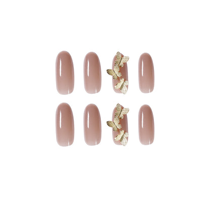 Unhas postiças com acabamento em borboleta rosa escuro nude ｜365nails