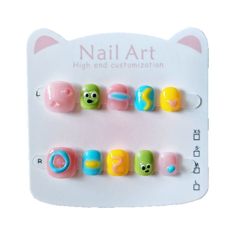 365Nails: "Candy Monster Playground" – Handmade Cute Short Oval Press On Nails With Colorful Monster & Candy Design
