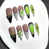 Neon Green Gradient Floral Edge Art Press On Nails