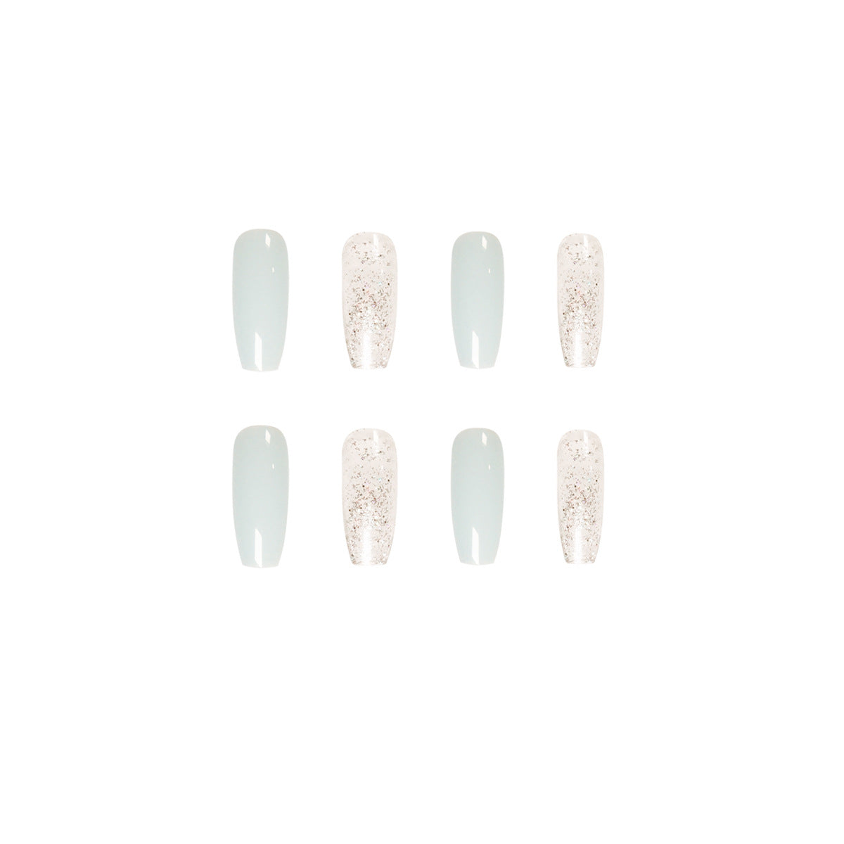 Ice transparent blue glitter powder press on nail wear finished nail art fake nail nail art patch removable nail piece｜365nails