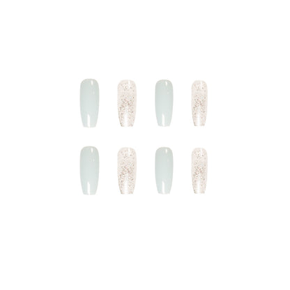 Ice transparent blue glitter powder press on nail wear finished nail art fake nail nail art patch removable nail piece｜365nails