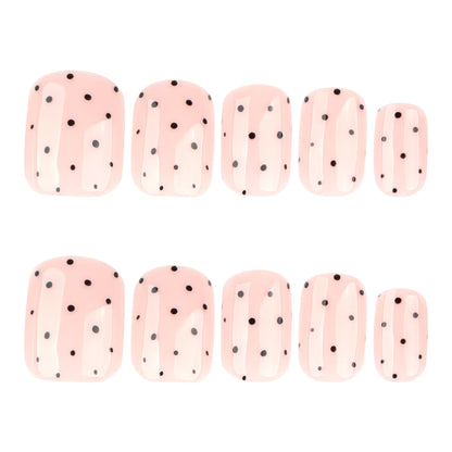 Simple black dot short square press-on nails