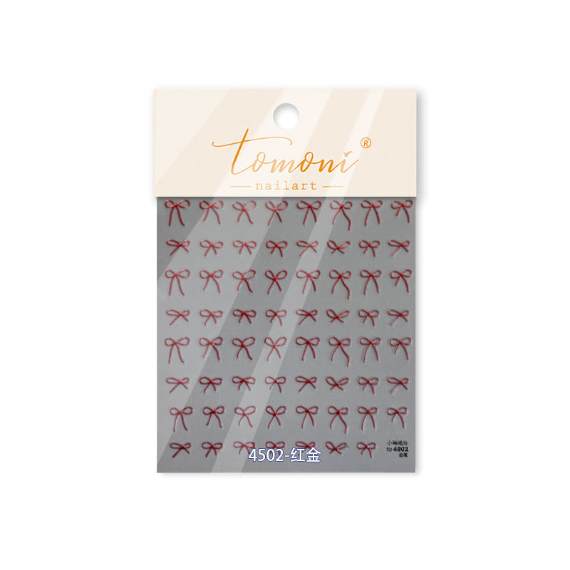 Mini Bow Collection: "Red-Gold Ribbon" – 3D Metallic Nail Sticker