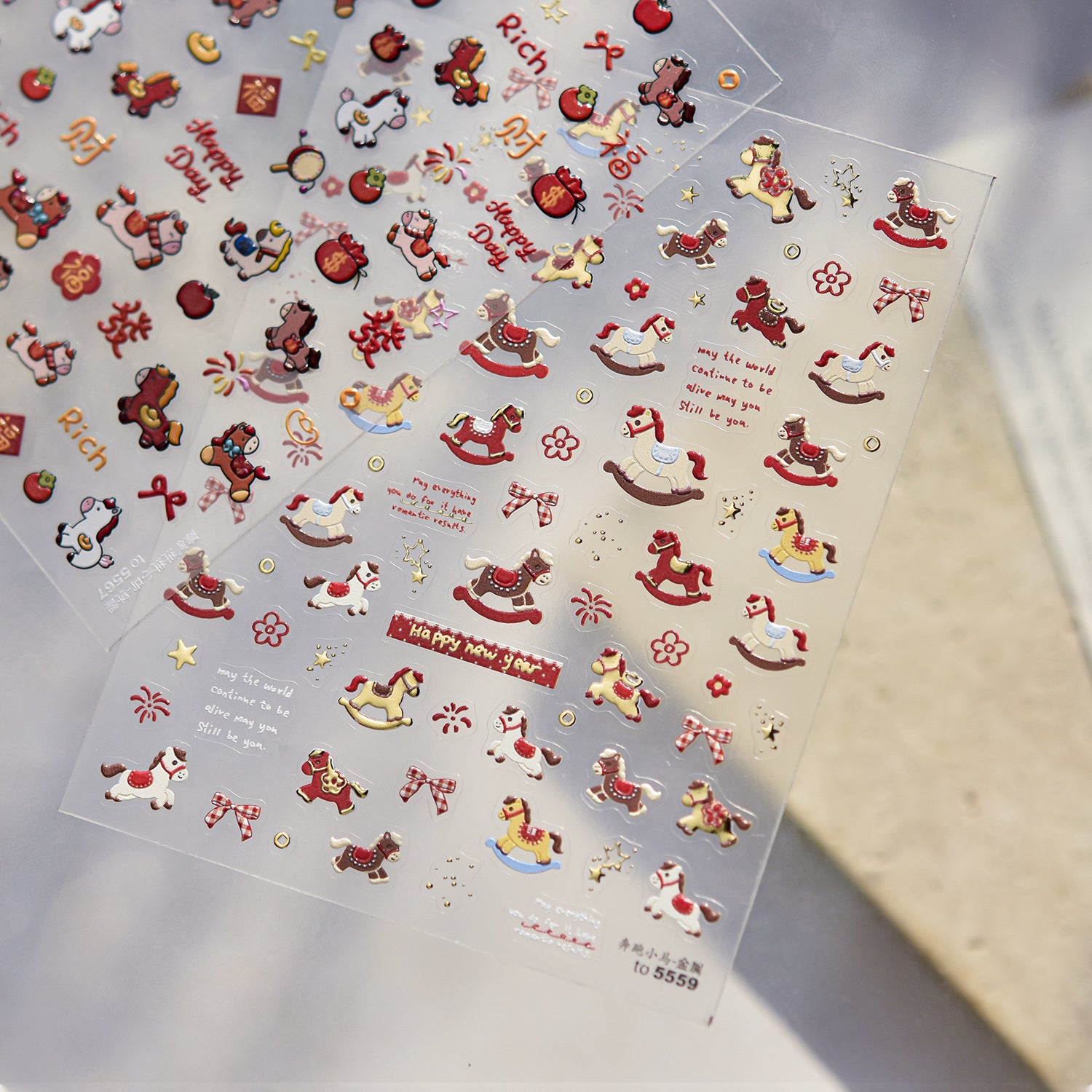 Embossed New Year Nail Stickers – Lucky Cat & Red Packet Set