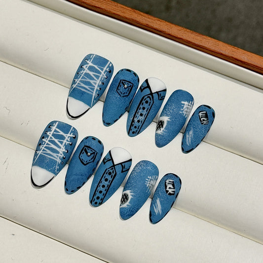 manicure pure hand-painted canvas shoes pure handmade press on nails hand-painted nail products | 365nails