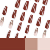 Simple solid color dark coffee color press on nails piece wholesale fake nail nude glitter nail art autumn and winter new nail piece｜365nails