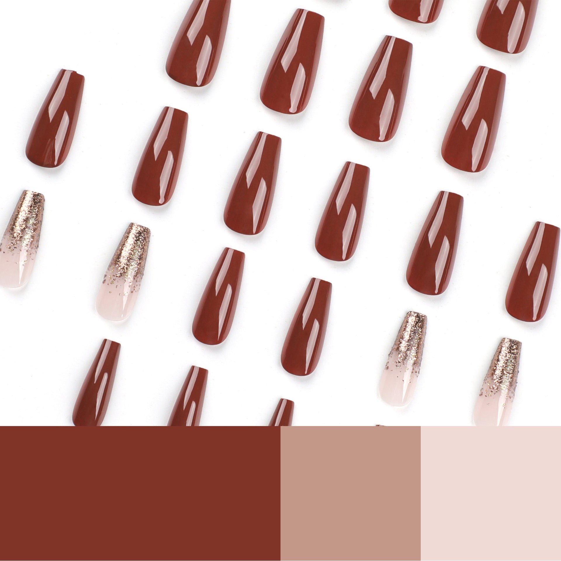 簡約純色 深咖啡色 裸色亮粉穿戴甲 秋冬新款 批發｜365nails