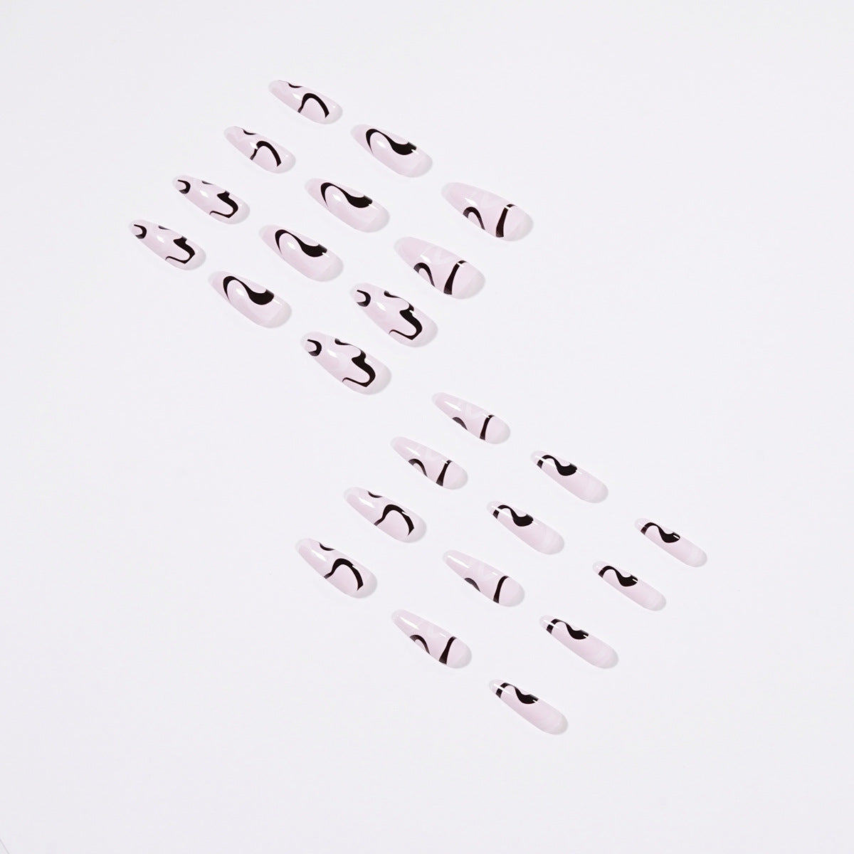 Black and white water wave Press on nails simple wind nail  wave nail line nail  Press on nails wholesale｜365nails