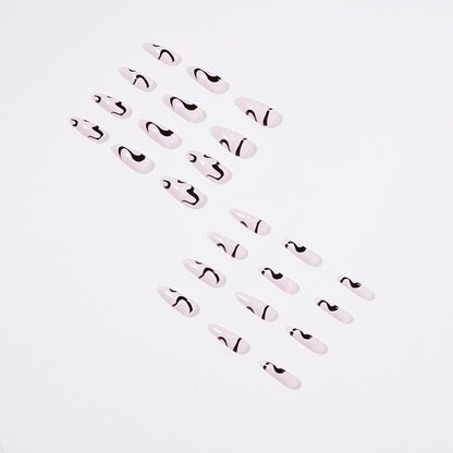 Black and white water wave Press on nails simple wind nail  wave nail line nail  Press on nails wholesale｜365nails