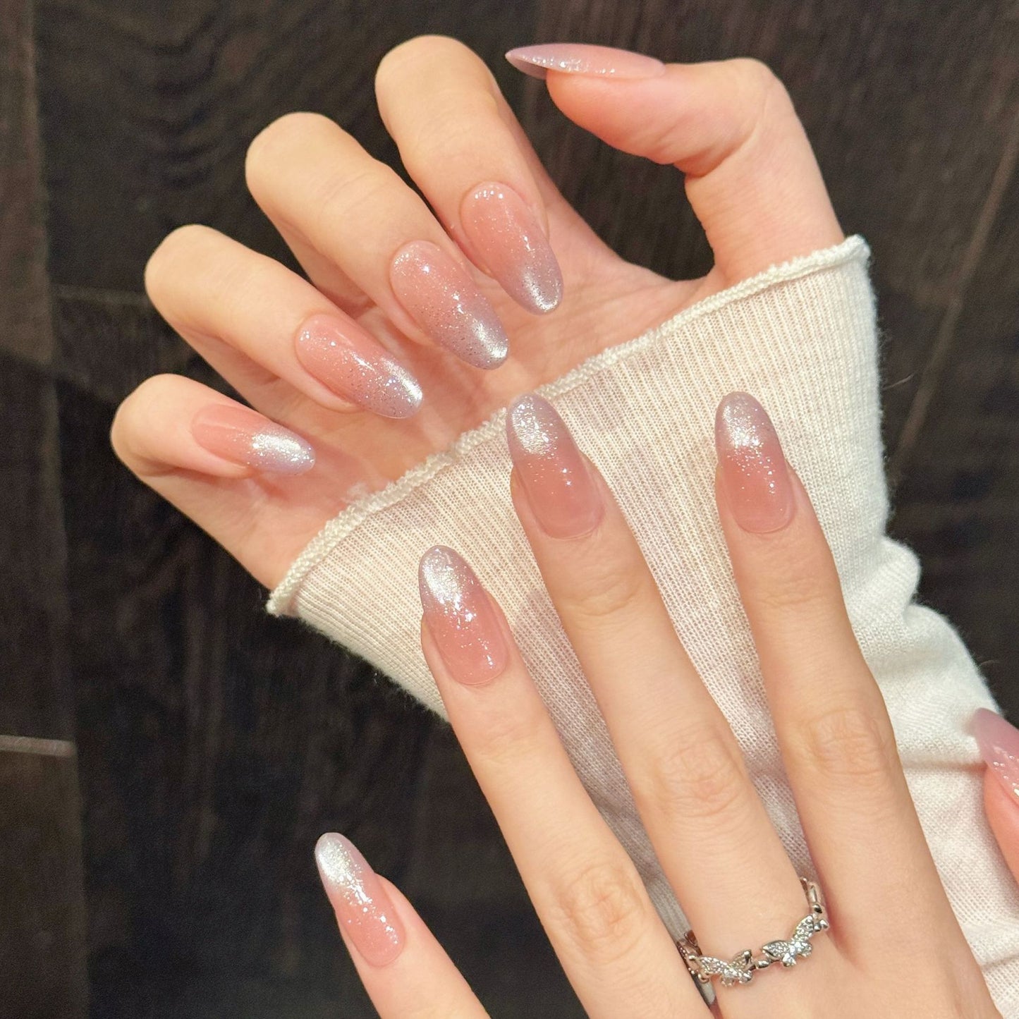Sheer Pink Ombré Glitter Dust Simple Aesthetic Press-On Nails