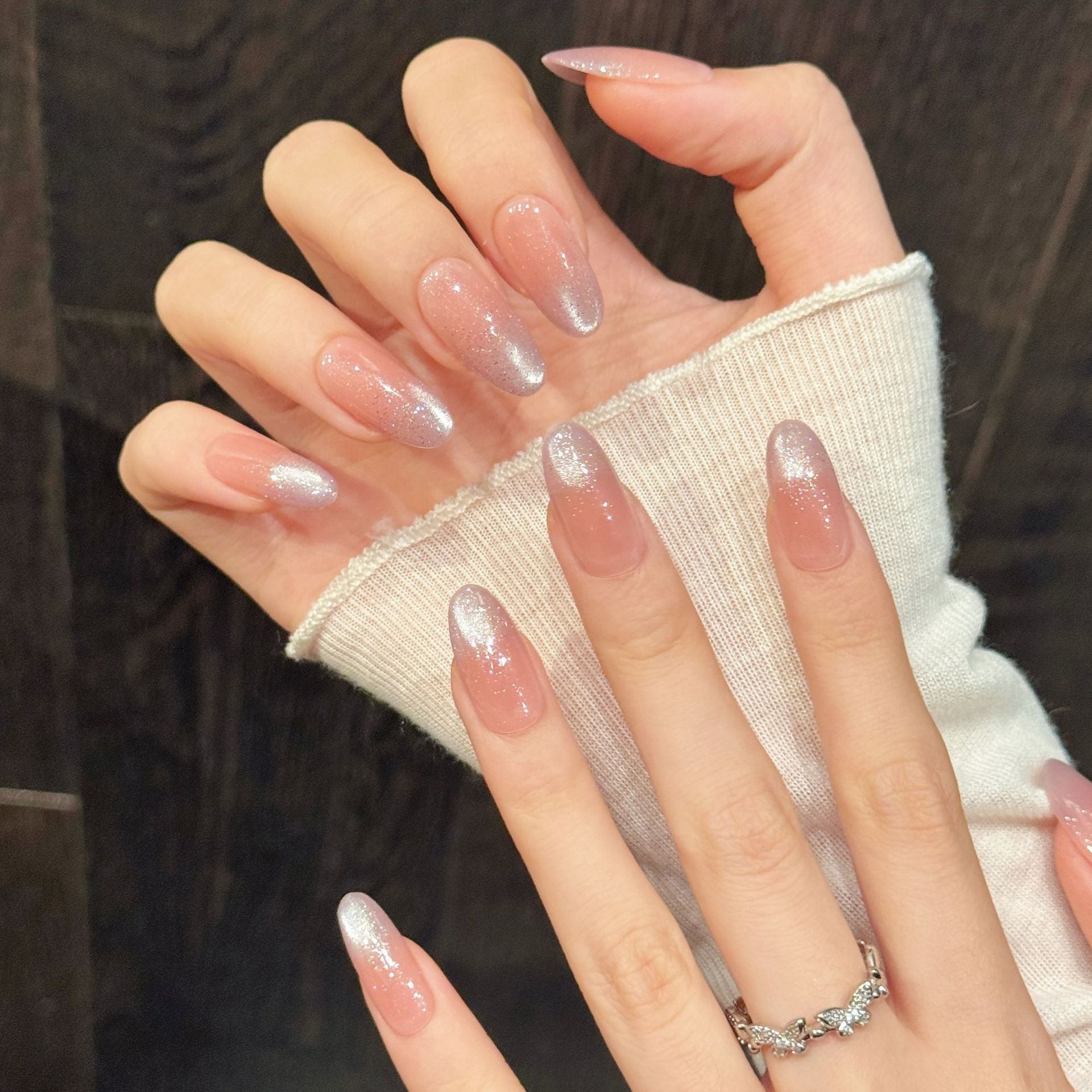 Sheer Pink Ombré Glitter Dust Simple Aesthetic Press-On Nails